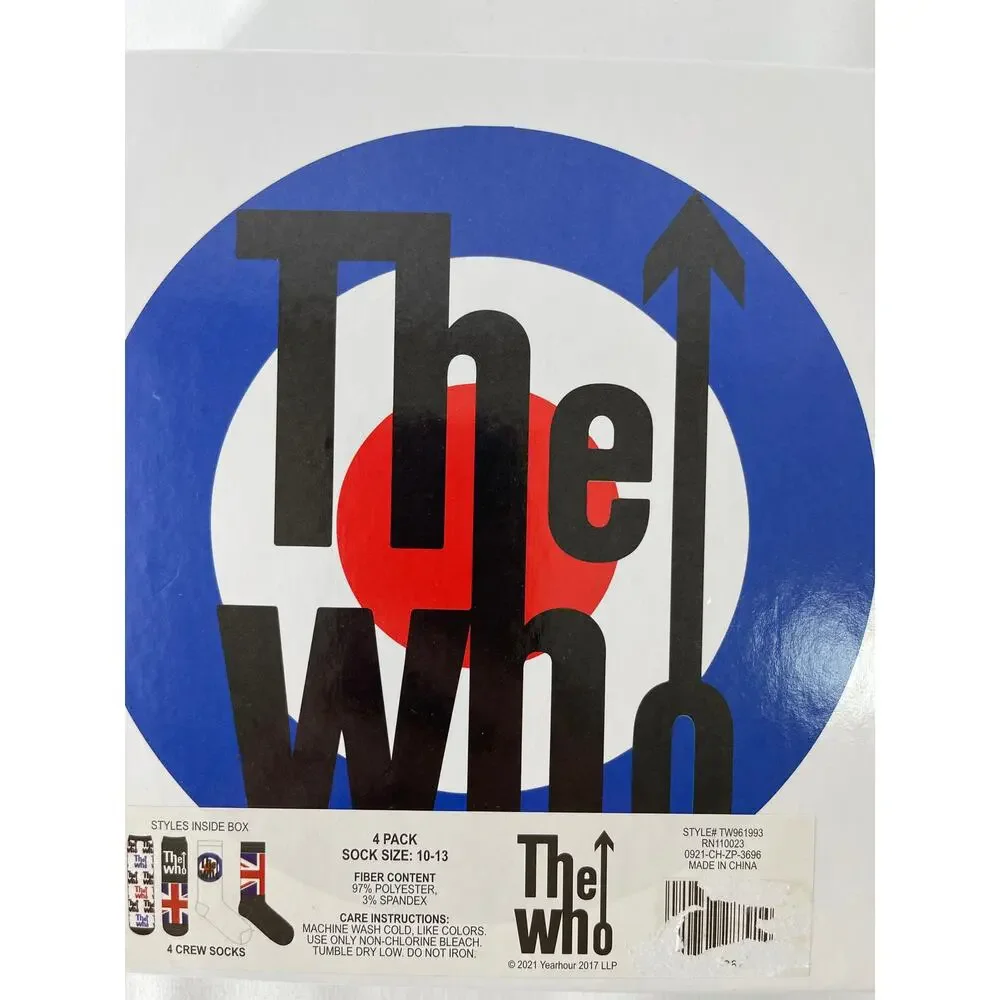 The Who 4 Pack Mens Crew Socks NEW Gift British Rock Band London Music Sz 10-13